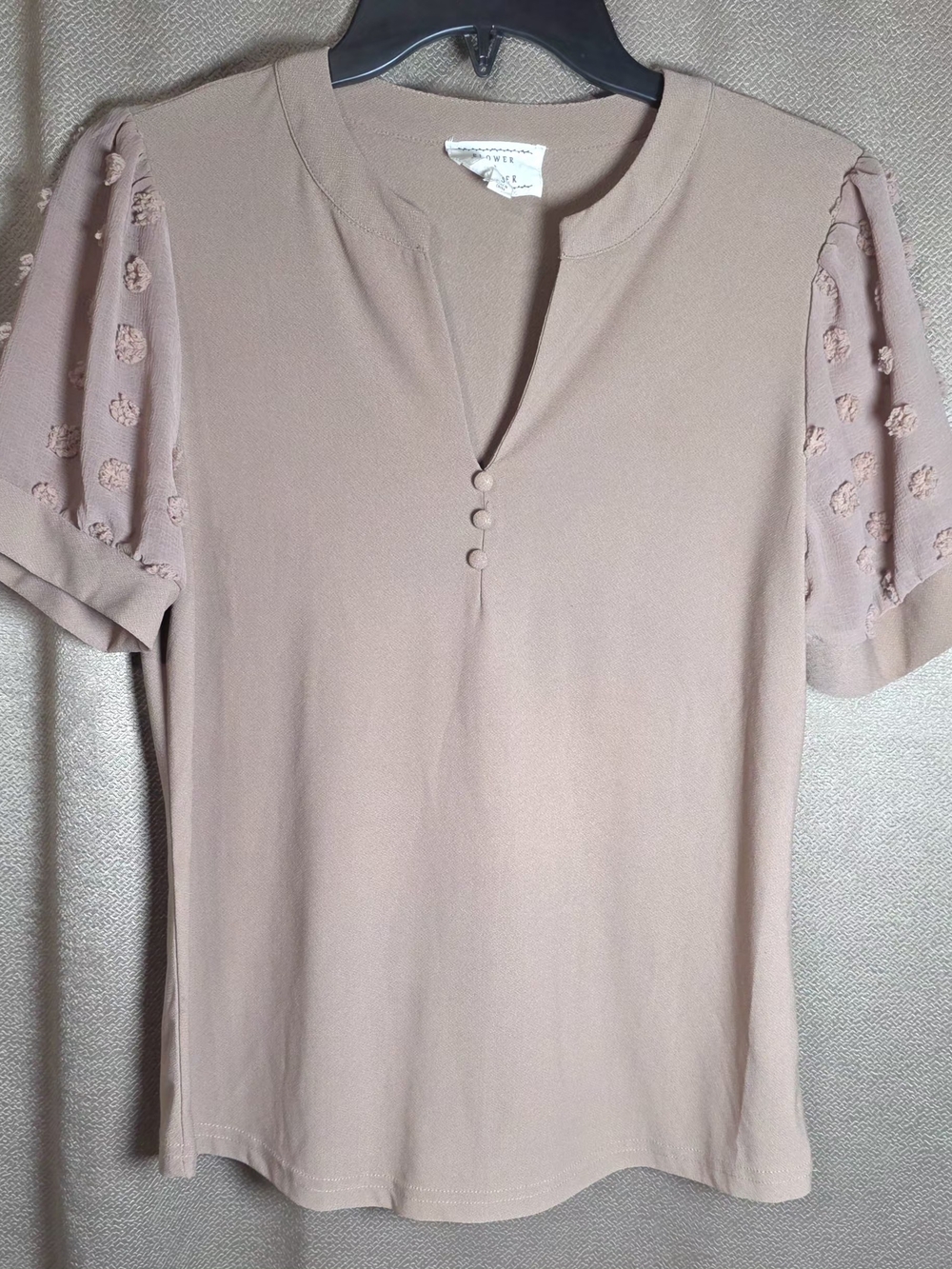 Women's Short Sleeve Blouse in Light Taupe